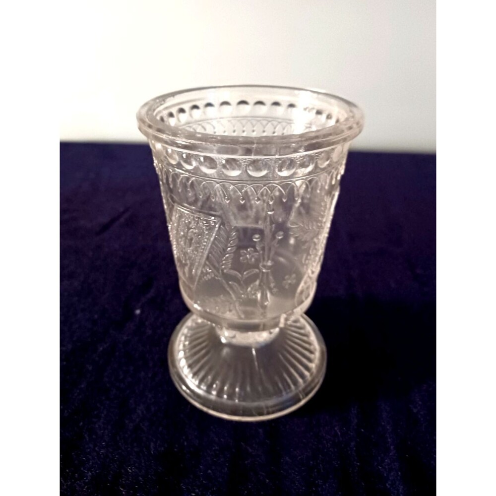 Antique Late 1880's Glass Goblet Adams & Co Horseshoe Anchor Prayer Rug